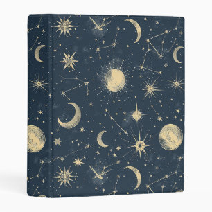 Antique Ivory Celestial Moon Star Map Navy Mini Binder