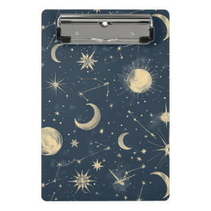 Antique Ivory Celestial Moon Star Map Navy Mini Clipboard