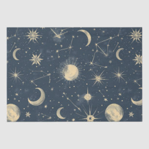 Antique Ivory Celestial Moon Star Map Navy Tissue Paper