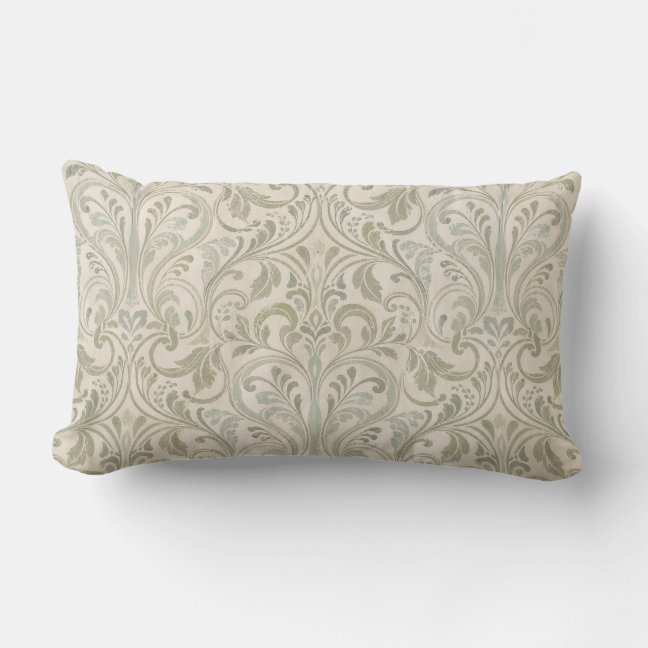 Antique Ivory Cream Ornate Flourish Lumbar Pillow