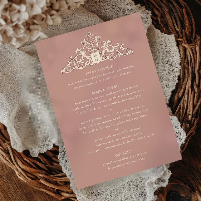 Antique Ivory Crest Mauve Wedding Dinner Menu Invitation (Creator Uploaded)
