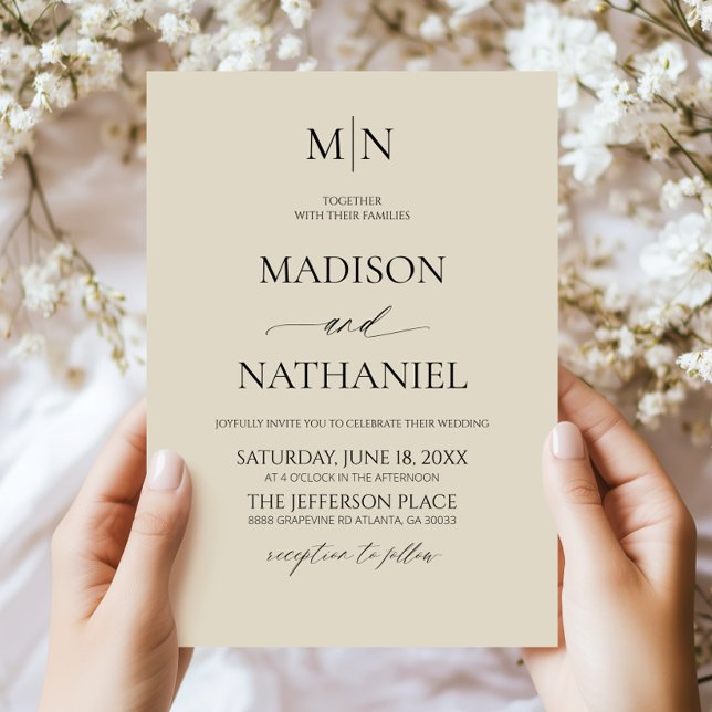 Antique Ivory Elegant Minimalist Initial Wedding Invitation (Creator Uploaded)