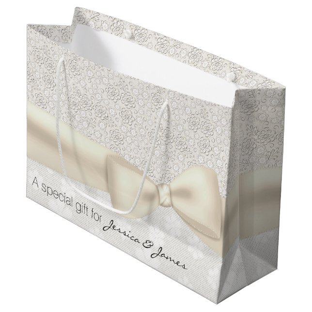 Antique Ivory Floral Wedding Gift Bag (Front Angled)