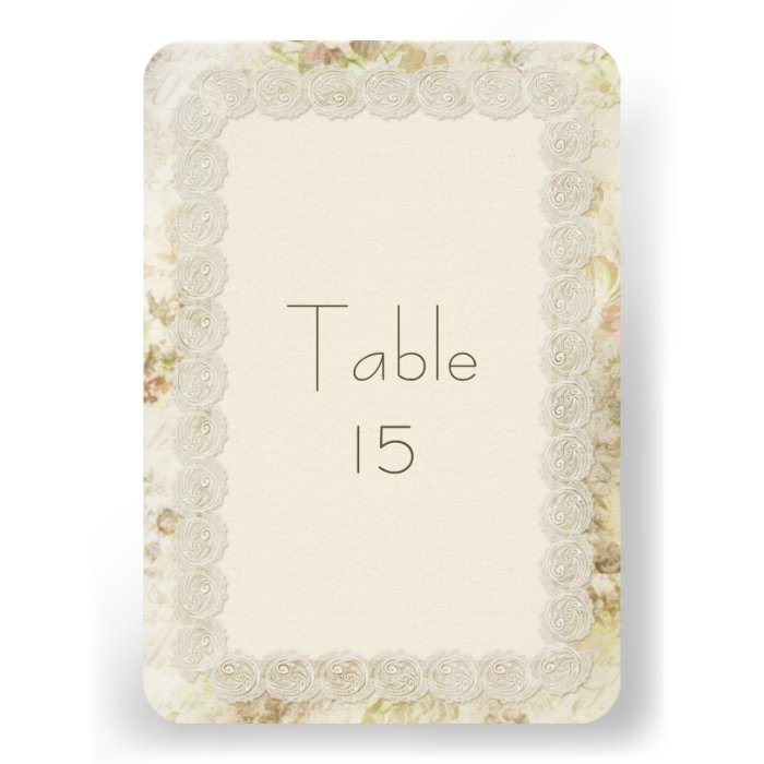 Antique Ivory Lace Floral Wedding Table Numbers Custom Invitations