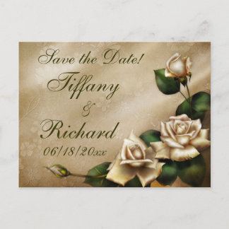 Antique Ivory Rose Announcement Postcard