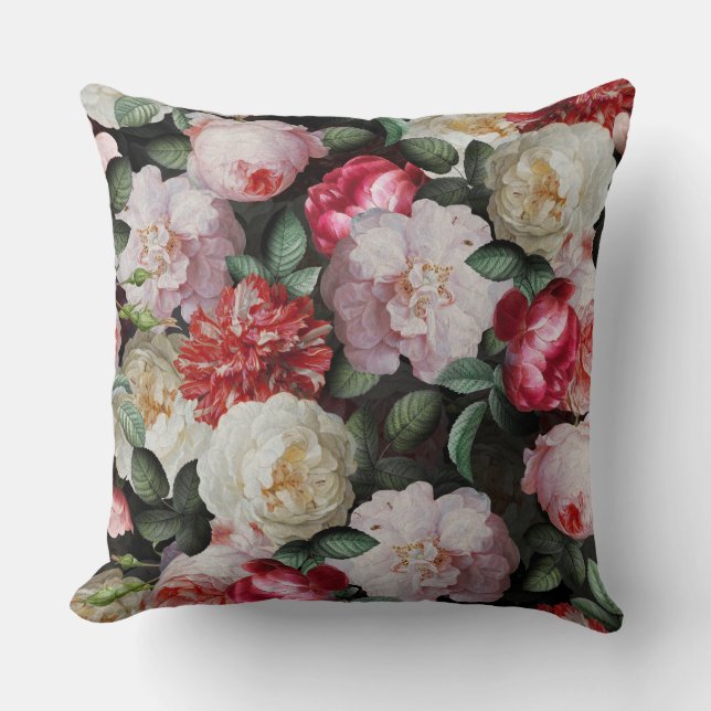 Antique Jan Davidsz. de Heem Lush Roses Flowers Throw Pillow (Front)