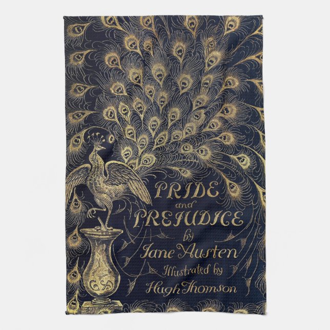 Antique Jane Austen Pride and Prejudice Peacock Kitchen Towel (Vertical)