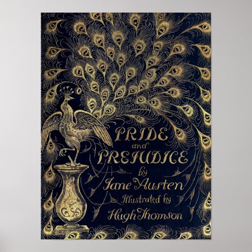 Antique Jane Austen Pride and Prejudice Peacock Poster