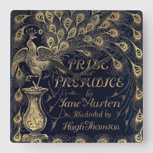 Antique Jane Austen Pride and Prejudice Peacock Square Wall Clock