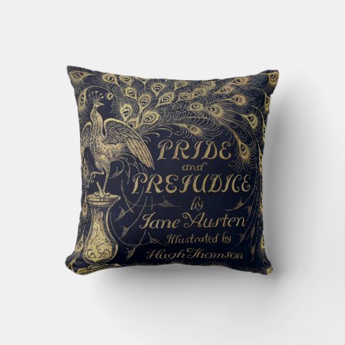 Antique Jane Austen Pride and Prejudice Peacock Throw Pillow