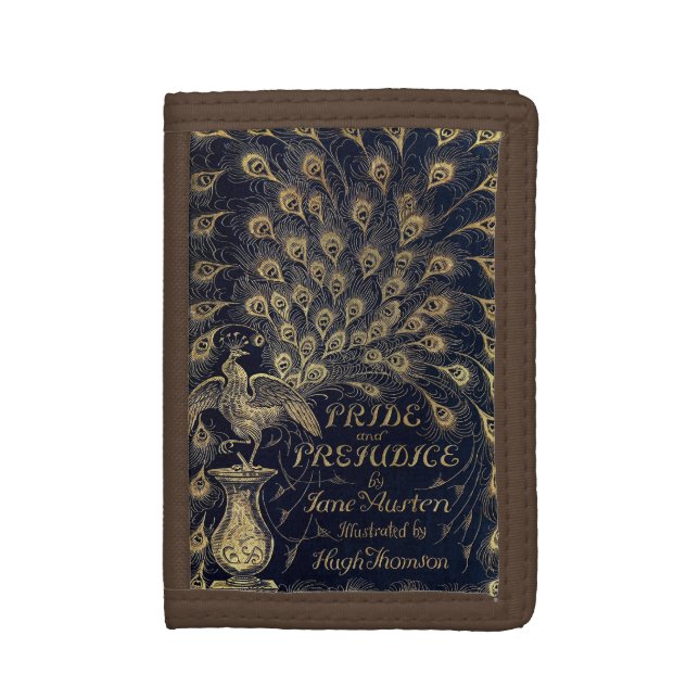 Antique Jane Austen Pride and Prejudice Peacock Tri-fold Wallet (Front Vertical)