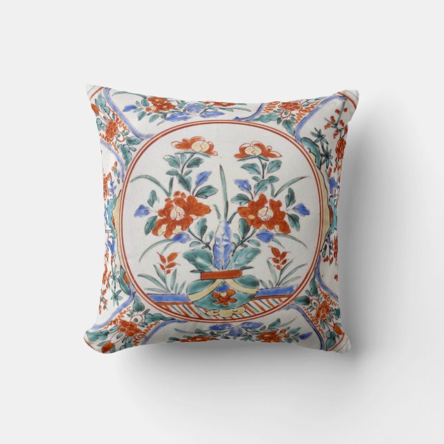 Antique Japan Arita Ware Kakiemon Reproduction Throw Pillow (Front)