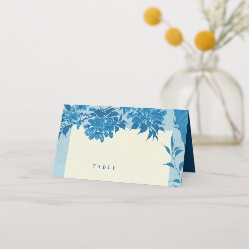 Antique Japanese Blue Cherry Blossom Blank Place Card