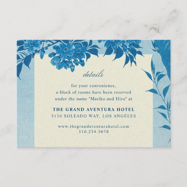 Antique Japanese Blue Cherry Blossom Enclosure Card (Front)