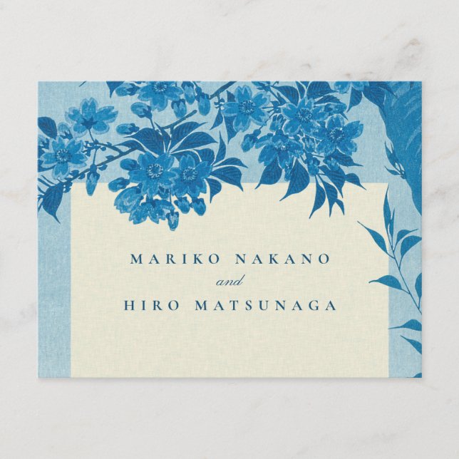 Antique Japanese Blue Cherry Blossom Enclosure Card (Front)