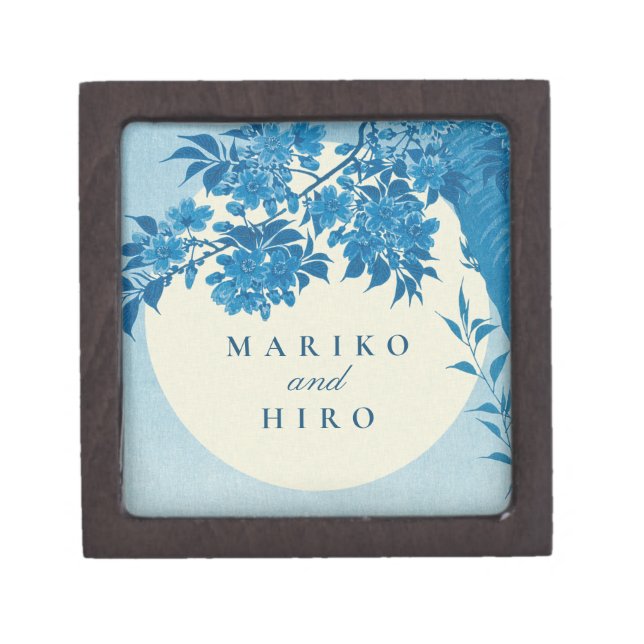 Antique Japanese Blue Cherry Blossom Gift Box (Front)