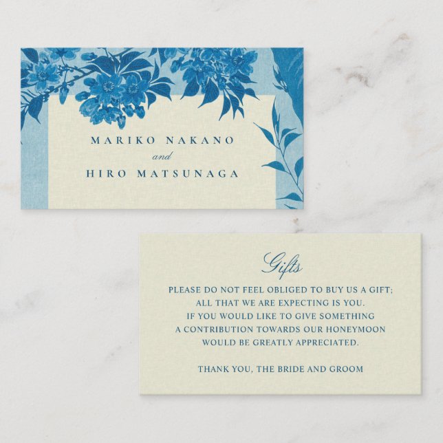 Antique Japanese Blue Cherry Blossom Gifts Enclosure Card (Front/Back)