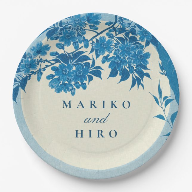 Antique Japanese Blue Cherry Blossom Paper Plates (Front)