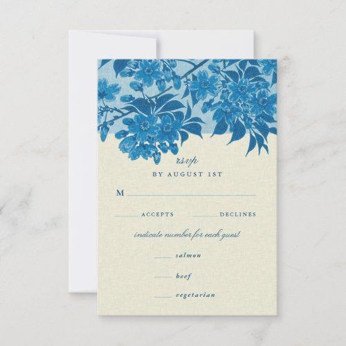 Antique Japanese Blue Cherry Blossom RSVP Card