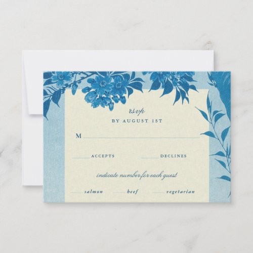 Antique Japanese Blue Cherry Blossom RSVP Card