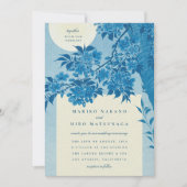 Antique Japanese Blue Cherry Blossom Wedding Invitation (Front)