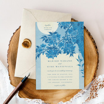 Antique Japanese Blue Cherry Blossom Wedding Invitation by beckynimoy at Zazzle