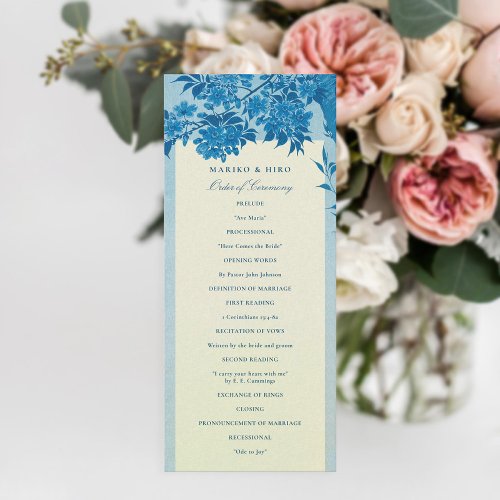 Antique Japanese Blue Cherry Blossom Wedding  Program