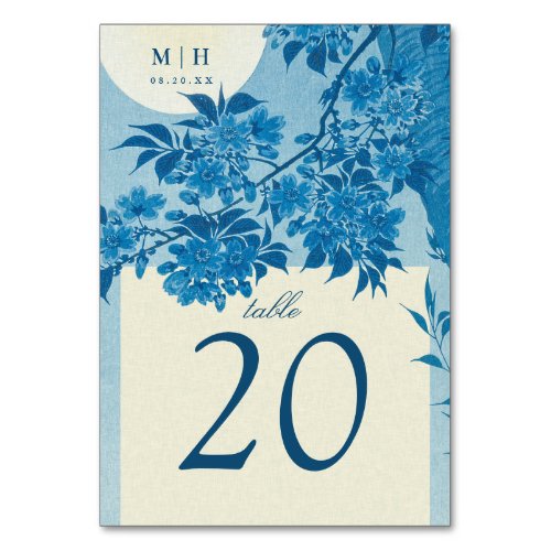 Antique Japanese Blue Cherry Blossom Wedding Table Number
