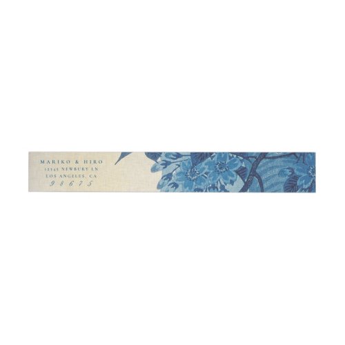 Antique Japanese Blue Cherry Blossom Wrap Around Address Label