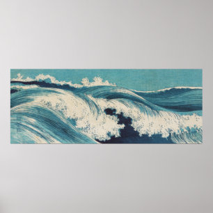 Antique Japanese Blue Waves Ocean Print