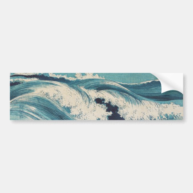 Antique Japanese Blue Waves Ocean Print Bumper Sticker (Front)