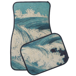 Antique Japanese Blue Waves Ocean Print Car Floor Mat