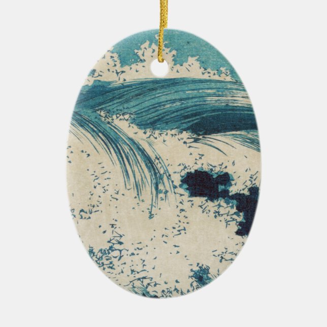 Antique Japanese Blue Waves Ocean Print Ceramic Ornament (Front)