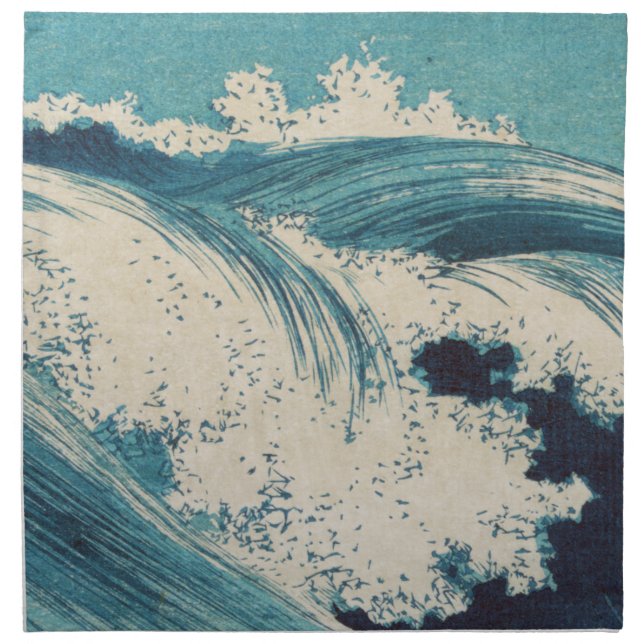 Antique Japanese Blue Waves Ocean Print Cloth Napkin (Front)