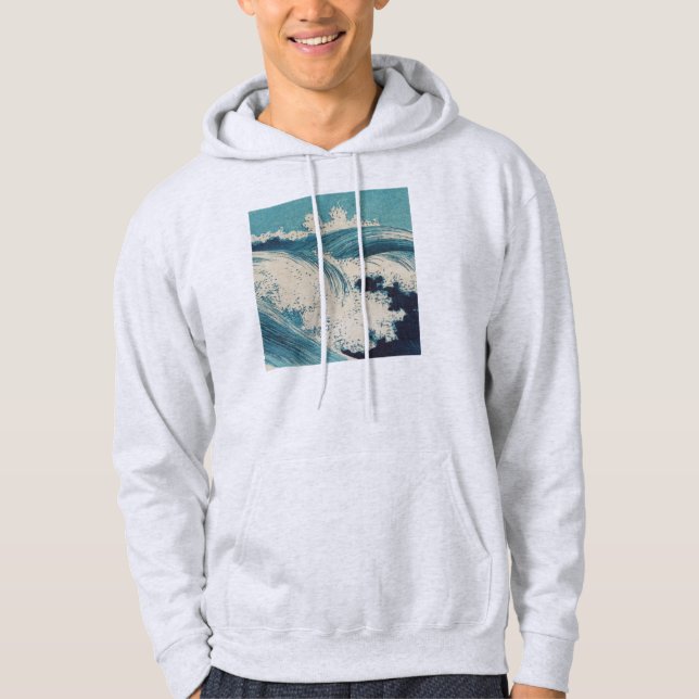 Antique Japanese Blue Waves Ocean Print Hoodie (Front)