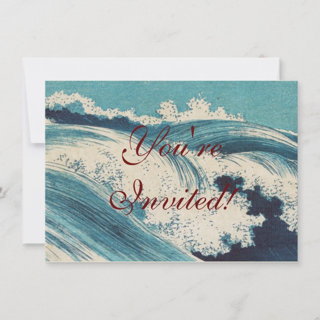 Antique Japanese Blue Waves Ocean Print Invitation (Front)