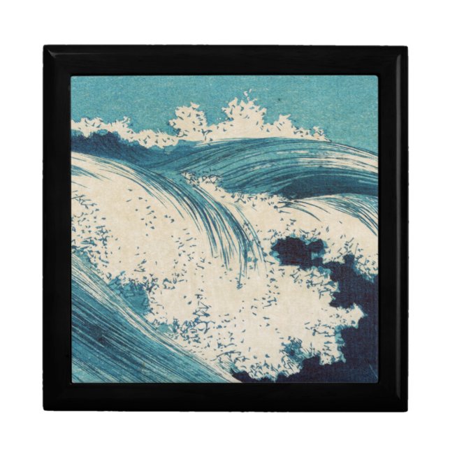 Antique Japanese Blue Waves Ocean Print Keepsake Box (Front)