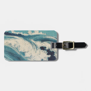 Antique Japanese Blue Waves Ocean Print Luggage Tag