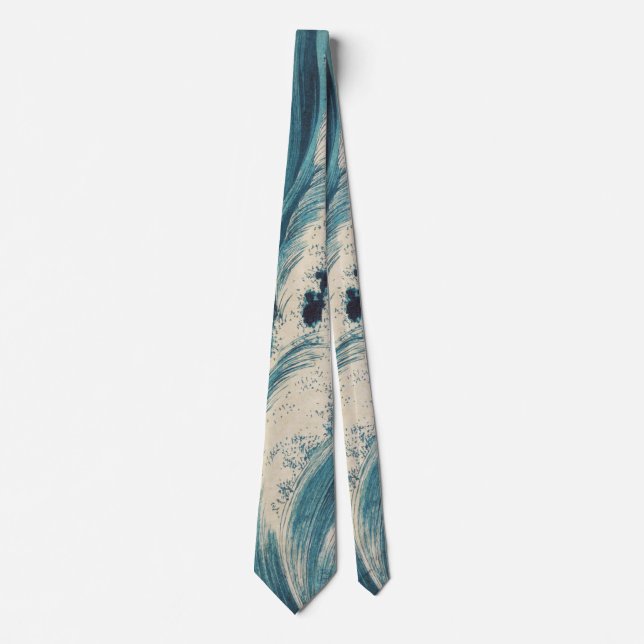 Antique Japanese Blue Waves Ocean Print Neck Tie (Front)