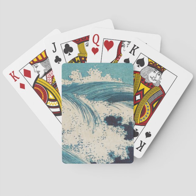 Antique Japanese Blue Waves Ocean Print Poker Cards (Back)