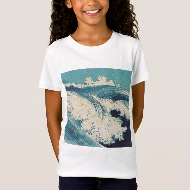 Antique Japanese Blue Waves Ocean Print T-Shirt (Front)