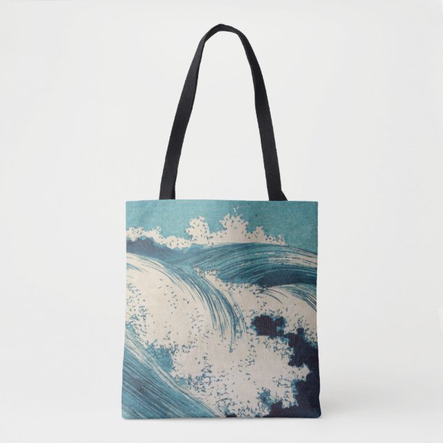 Antique Japanese Blue Waves Ocean Print Tote Bag (Front)