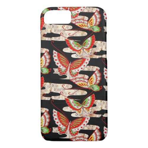 ANTIQUE JAPANESE BUTTERFLIES Red Black White iPhone 87 Case