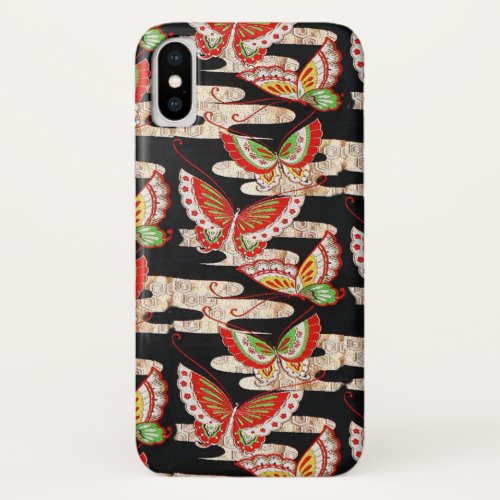 ANTIQUE JAPANESE BUTTERFLIES Red Black White iPhone XS Case