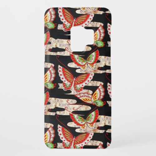 ANTIQUE JAPANESE BUTTERFLIES Red Black White Case_Mate Samsung Galaxy S9 Case