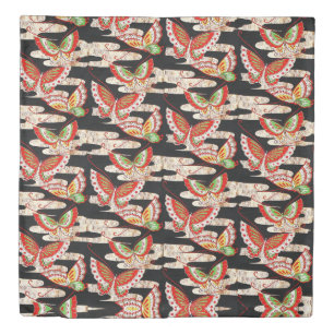 ANTIQUE JAPANESE BUTTERFLIES Red Black White Duvet Cover