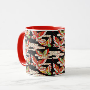 ANTIQUE JAPANESE BUTTERFLIES Red Black White Mug