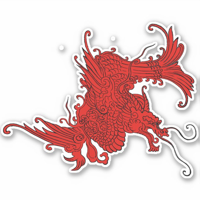 Antique Japanese Dragon Black and Red Sticker (Front)