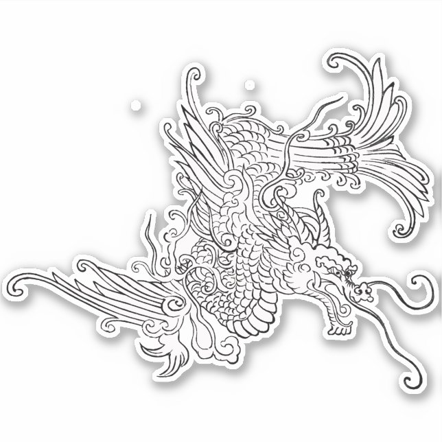 Antique Japanese Dragon Black and White Sticker (Front)