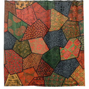 ANTIQUE JAPANESE FLOWERS,LEAVES ,GEOMETRIC FLORAL SHOWER CURTAIN